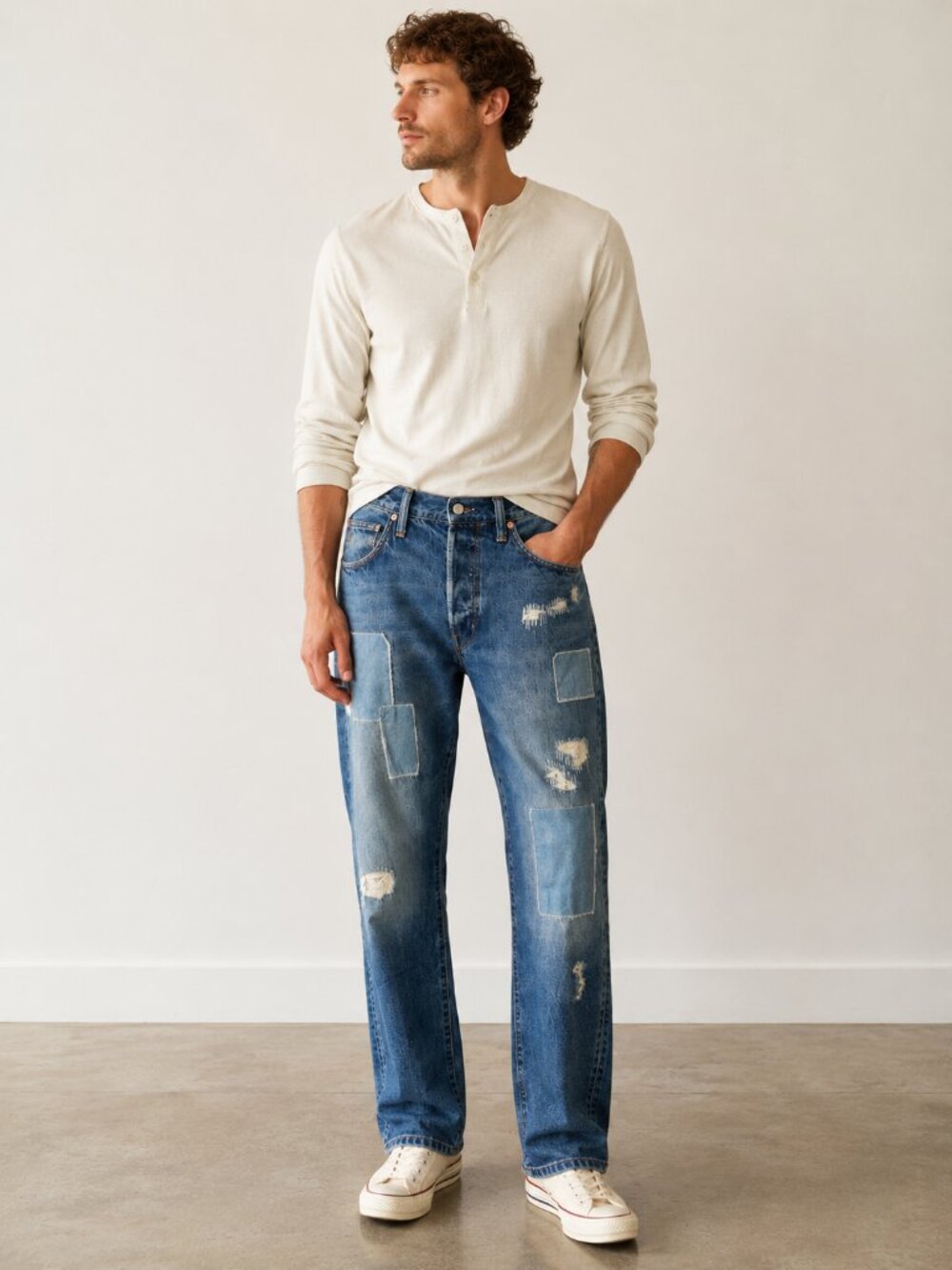 Todd Snyder Selvedge Denim Relaxed Fit Distressed Patchwork Jeans 28x32 - Picture 2 of 9